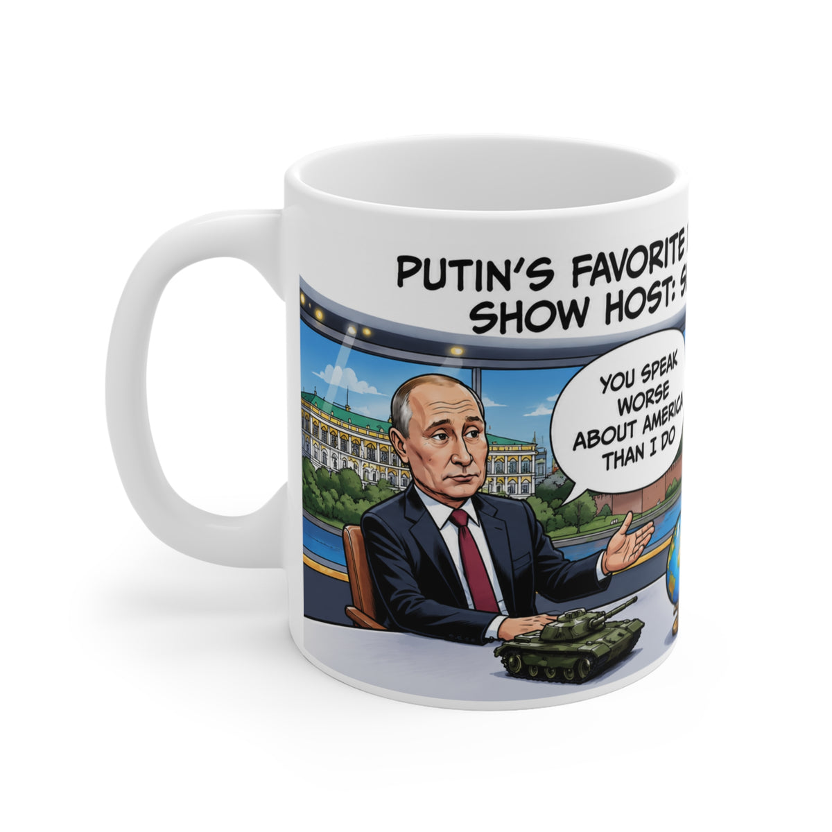 SUNY HOSTIN SATIRE MUG Political Cartoon Coffee Mug — “Putin’s Favorite Daytime Talk Show Host: Sunny Hostin” 11oz