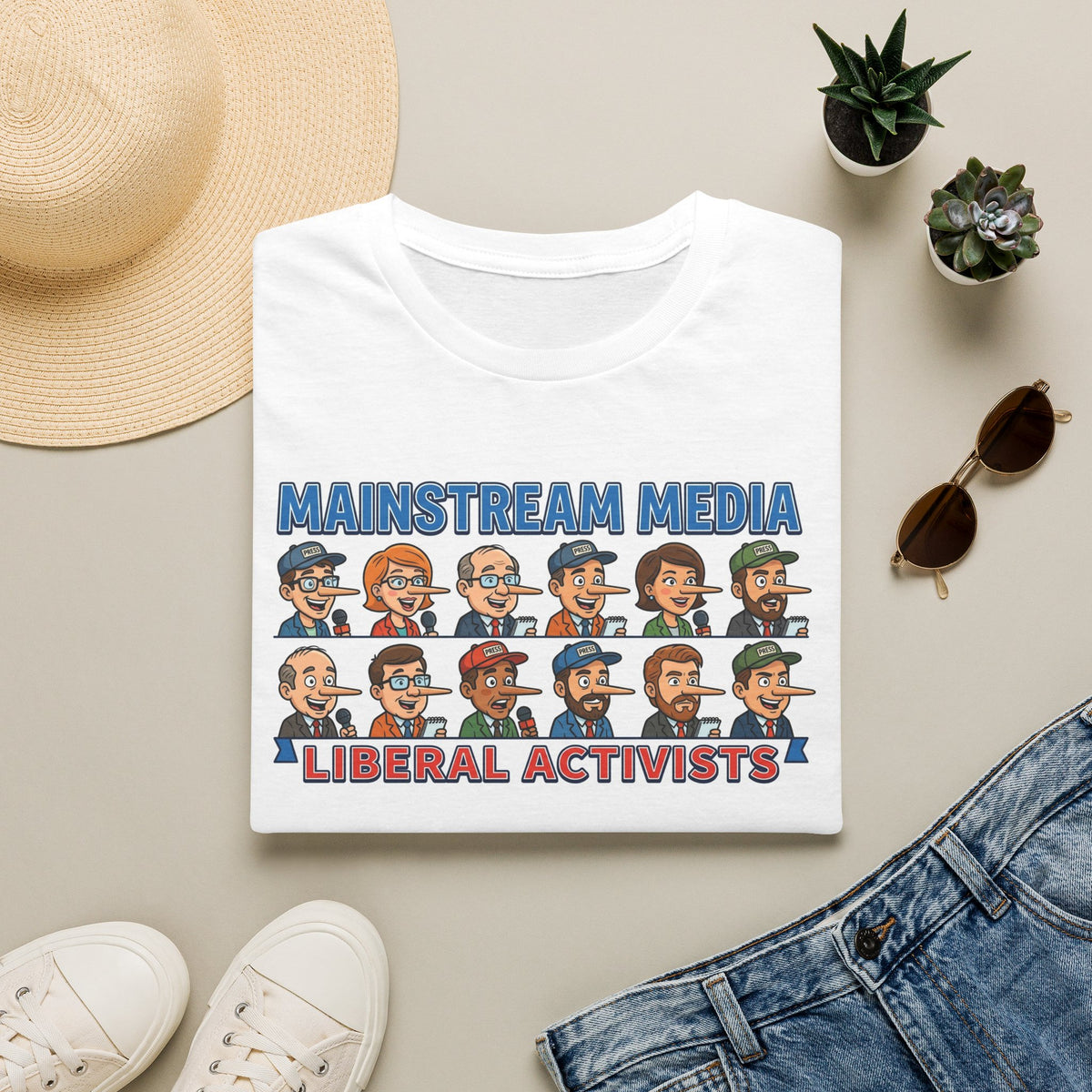 "Trump Patriot Shirt | America First T-Shirt | Conservative Republican Apparel | God Family Country Tee" | anti-woke tshirt | Mainstream Media Liberal Activists T-Shirt | Political Cartoon Characters