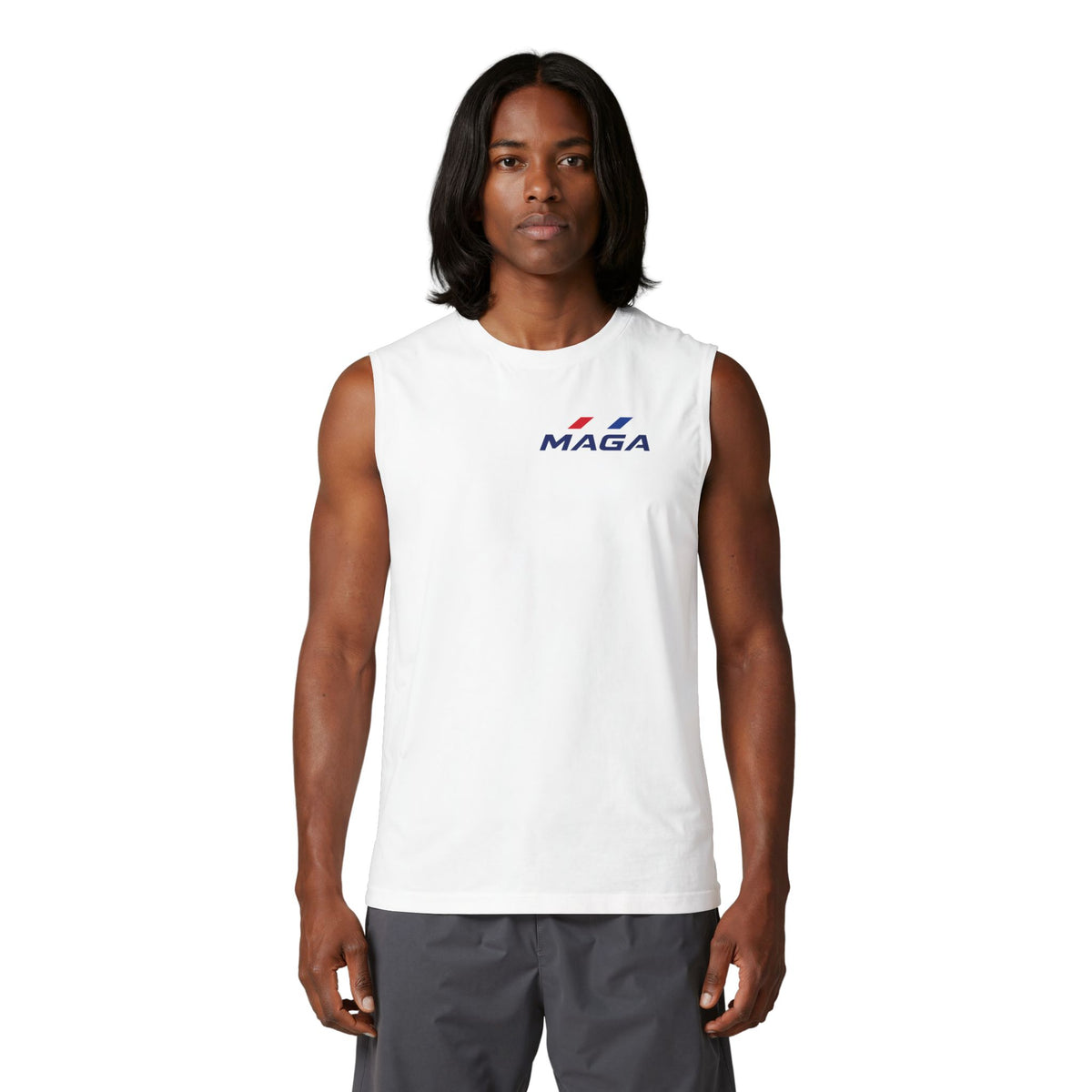 MAGA Muscle Tank Top — Minimal Patriotic Logo Sleeveless Tee - The Conservative Brand