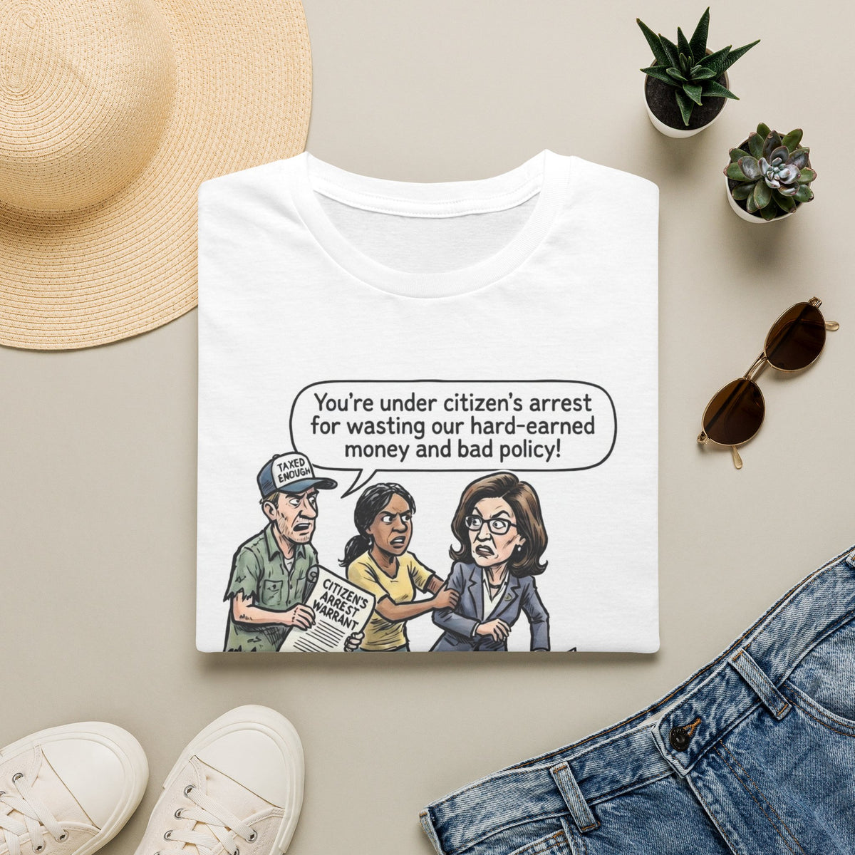 "Trump Patriot Shirt | America First T-Shirt | Conservative Republican Apparel | God Family Country Tee" | anti-woke tshirt | Citizen's Arrest Comic Cartoon T-Shirt | Political Satire Tee