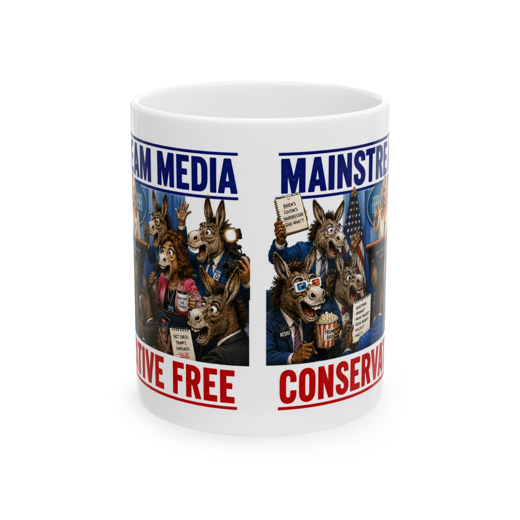 Ceramic Mug - 'Mainstream Media' Conservative Free Fake News Political Cartoon Coffee Mug