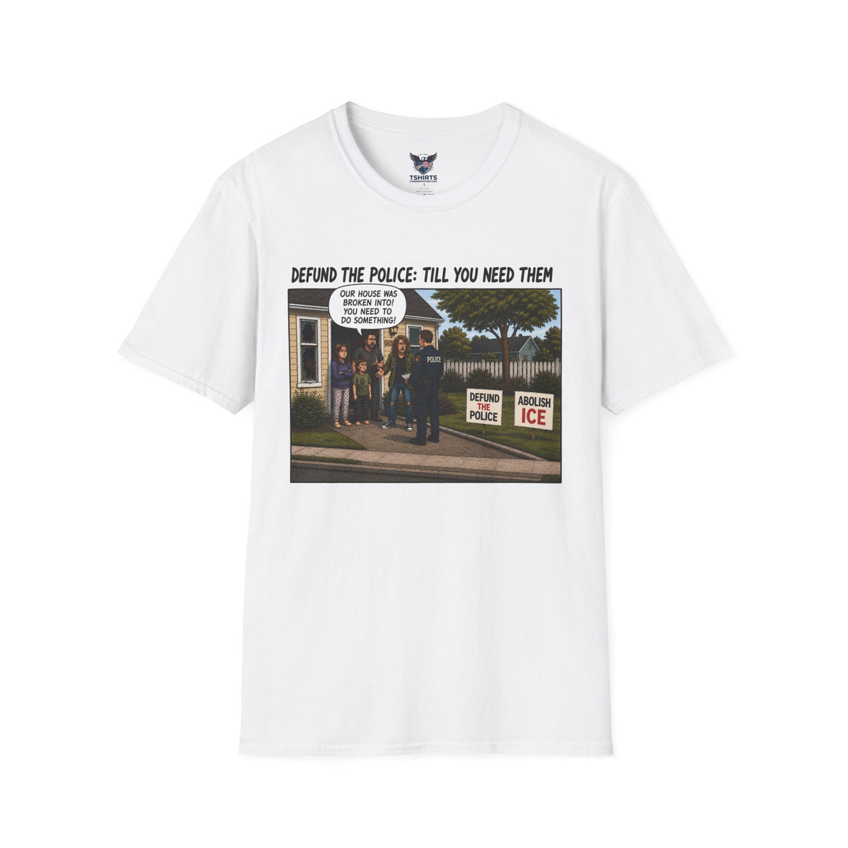 "Trump Patriot Shirt | America First T-Shirt | Conservative Republican Apparel | God Family Country Tee" | anti-woke tshirt | Defund the Police Cartoon T-Shirt | Protest Graphic Tee, Political Satire