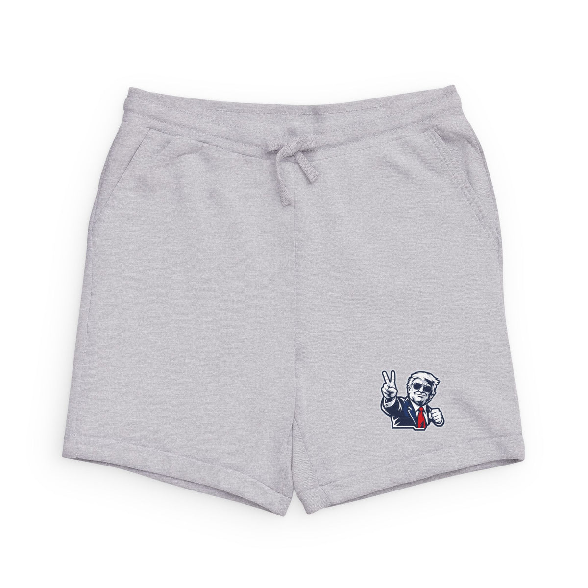 Black Fleece President Trump Sweatshorts with Peace Sign Skeleton Patch — Casual Summer Lounge Shorts