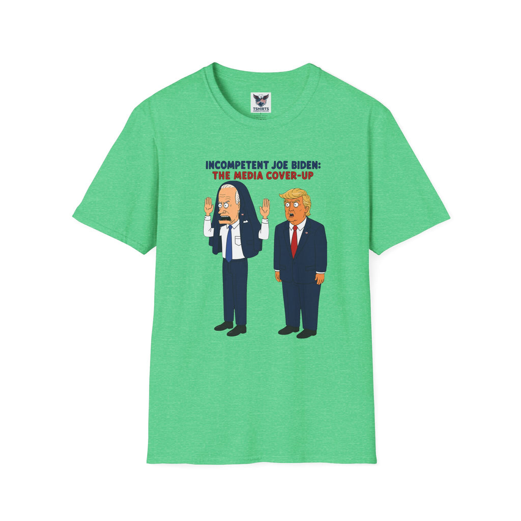 Political Cartoon T-Shirt — "Incompetent Joe Biden? The Media Cover-Up" Graphic Tee