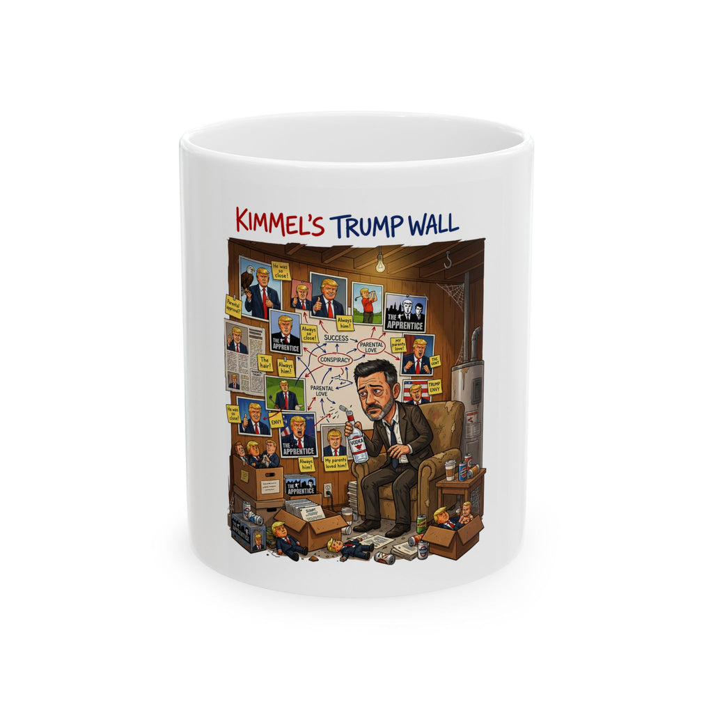Conspiracy Board Featuring Kimmel and Trump Cartoon Mug | 11oz 15oz Ceramic