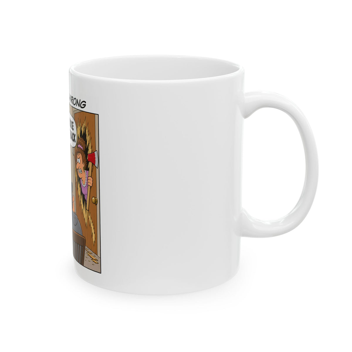 Ceramic Mug — "The Woke Wife Is Back" Funny Political Cartoon Coffee Mug