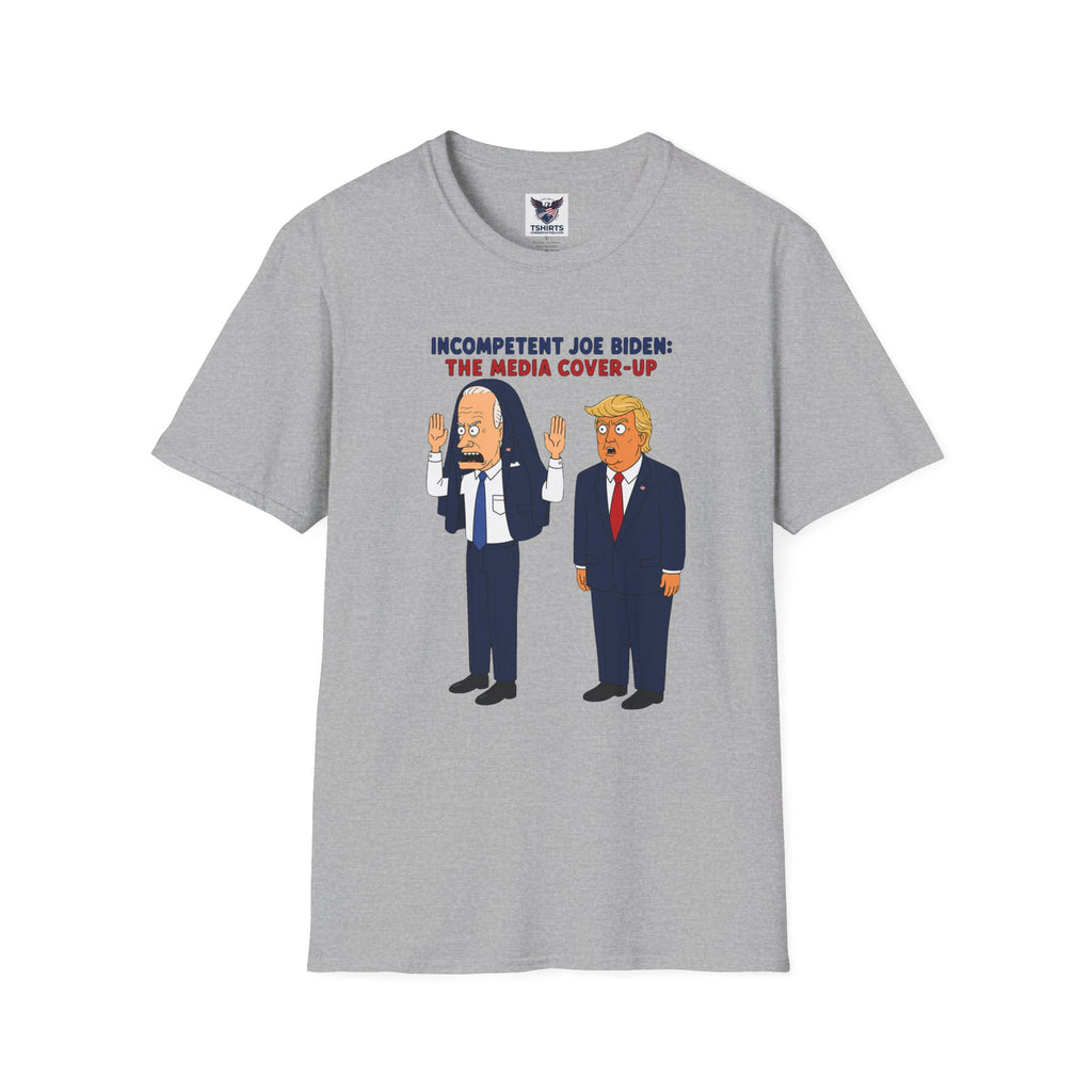 Political Cartoon T-Shirt — "Incompetent Joe Biden? The Media Cover-Up" Graphic Tee