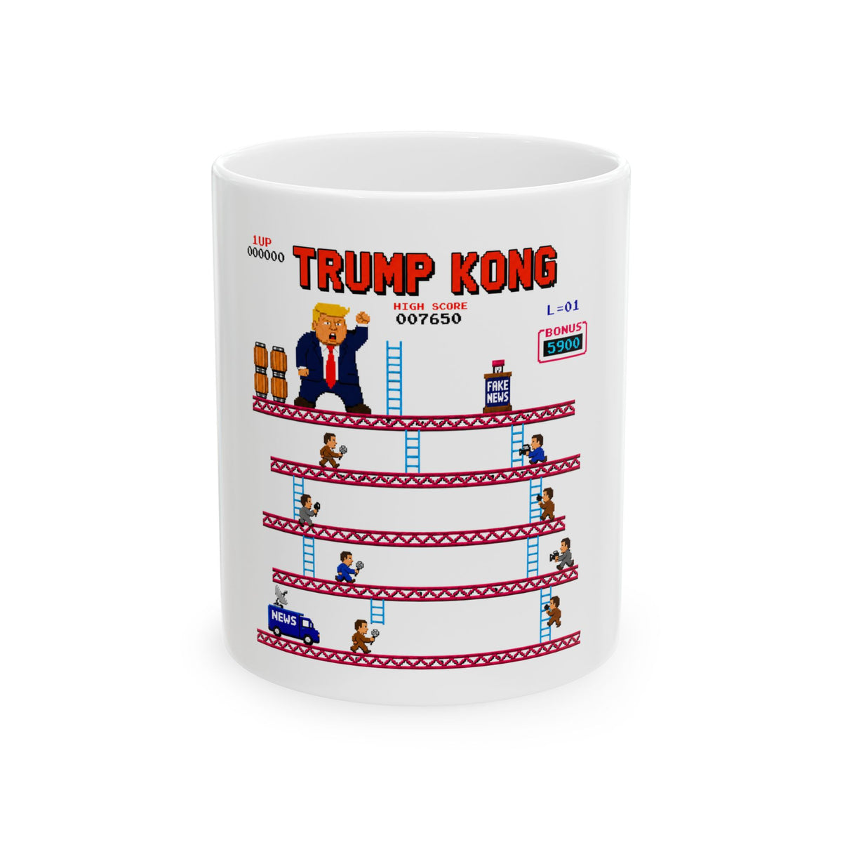 Trump Kong Retro Video Game Ceramic Mug (11oz, 15oz) — President Trump Political Parody Coffee Cup