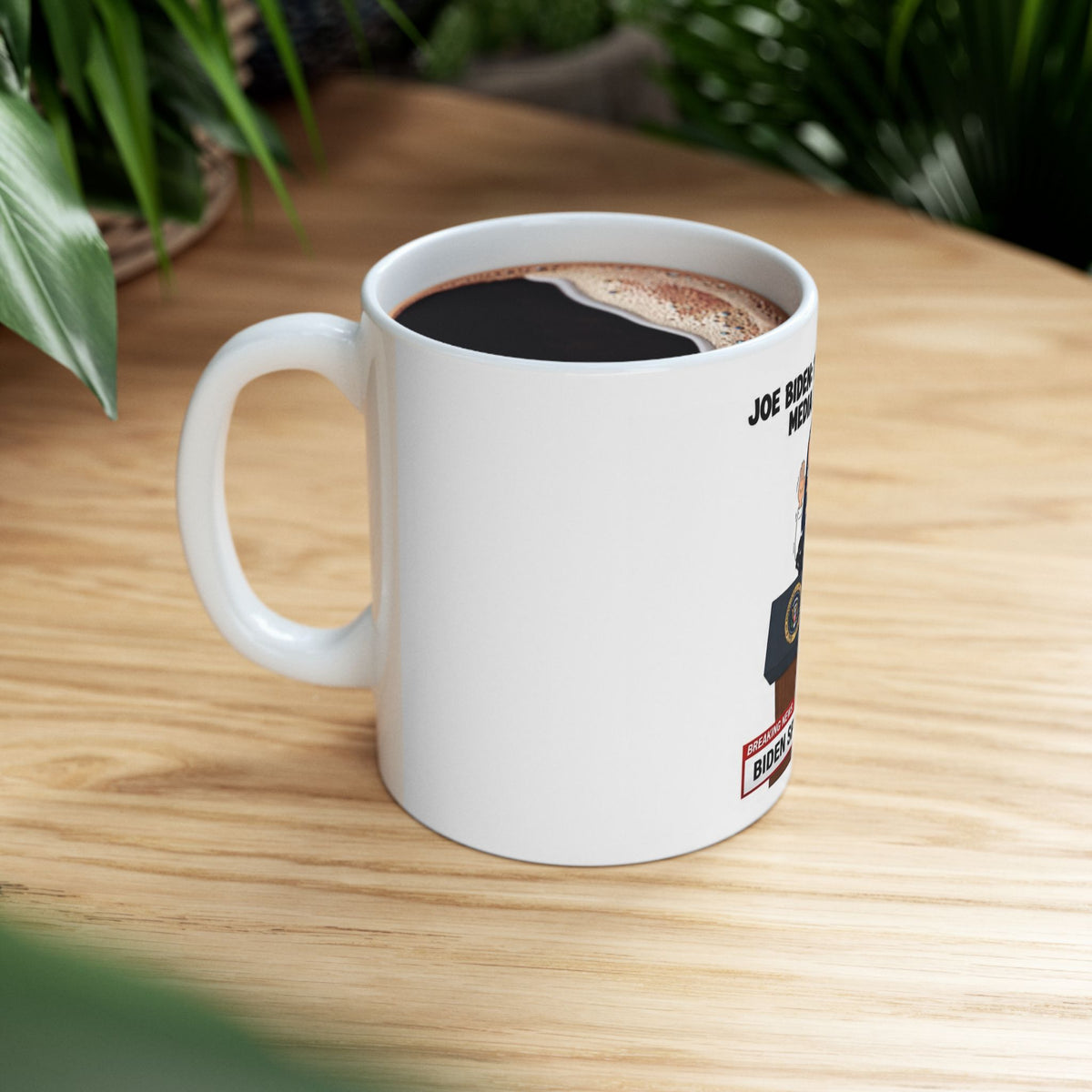 FAKE NEWS BIDEN COVERAGE Funny Political Cartoon Ceramic Mug - 'Biden Speech' Satire