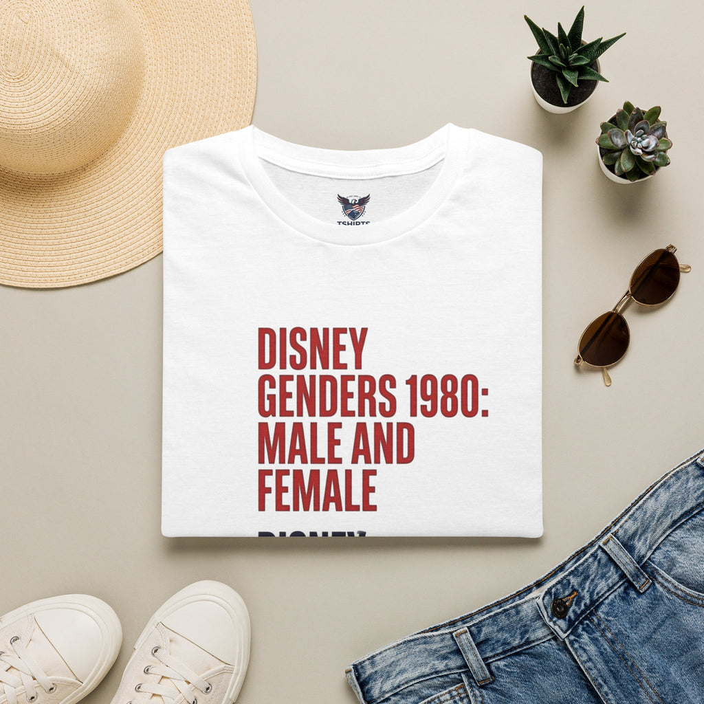 "Trump Patriot Shirt | America First T-Shirt | Conservative Republican Apparel | God Family Country Tee" | Disney Genders 1980 vs 2026 T-Shirt | Text Poster Style Tee