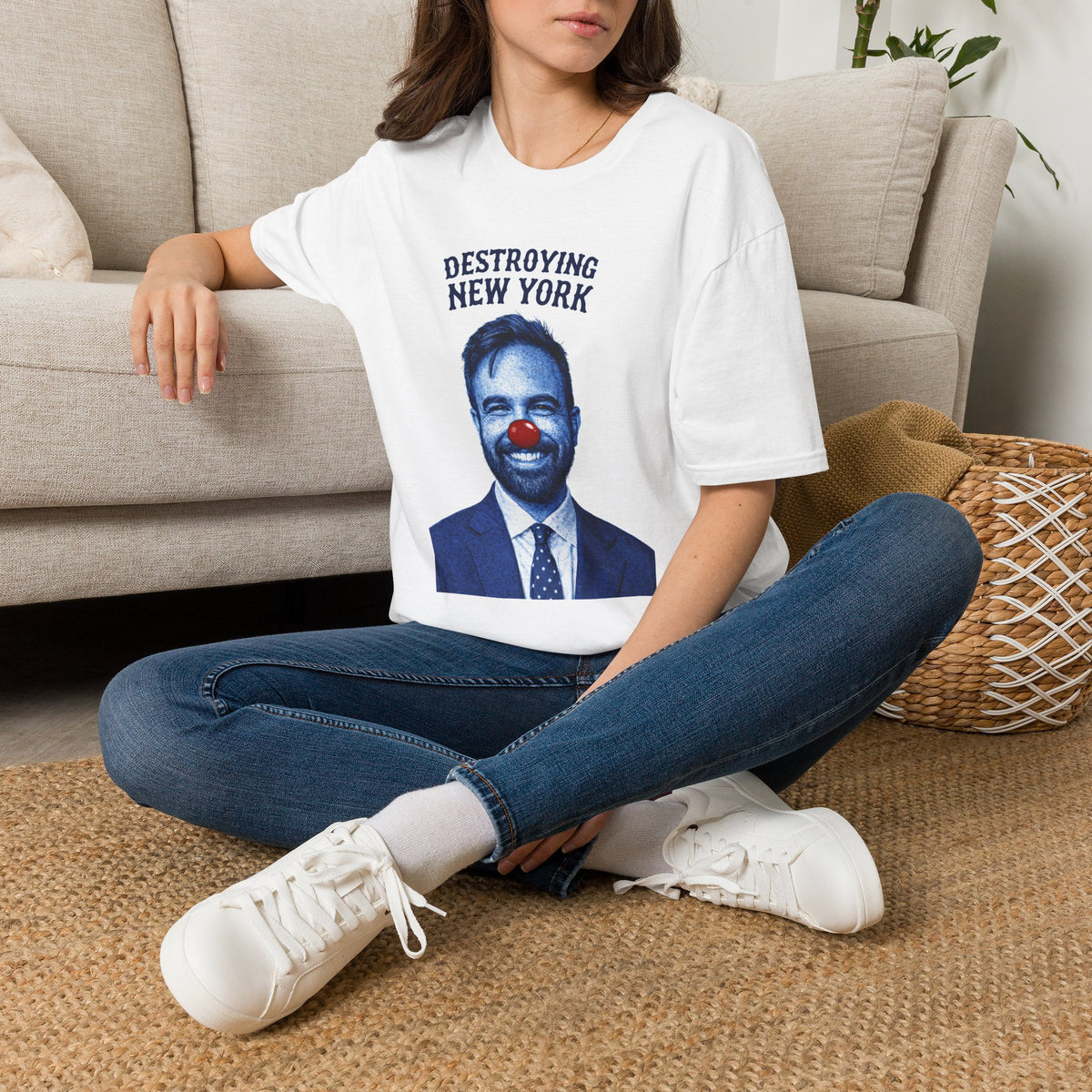 "Trump Patriot Shirt | America First T-Shirt | Conservative Republican Apparel | God Family Country Tee" | anti-woke tshirt | Destroying New York clown face T-Shirt | political satire, blue portrait