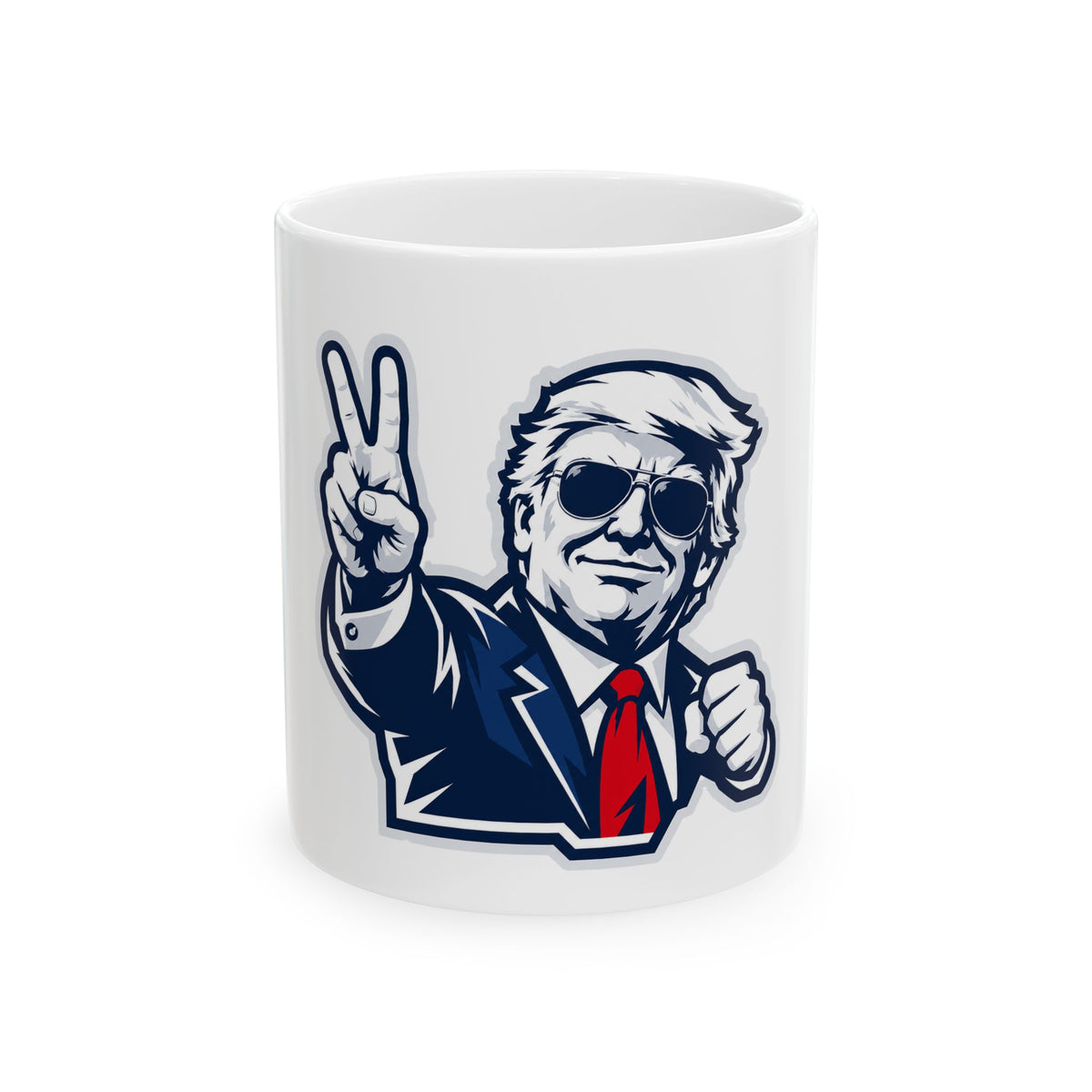 President Trump Patriotic Victory Ceramic Mug (11oz, 15oz) — Retro Politician Peace Sign Design