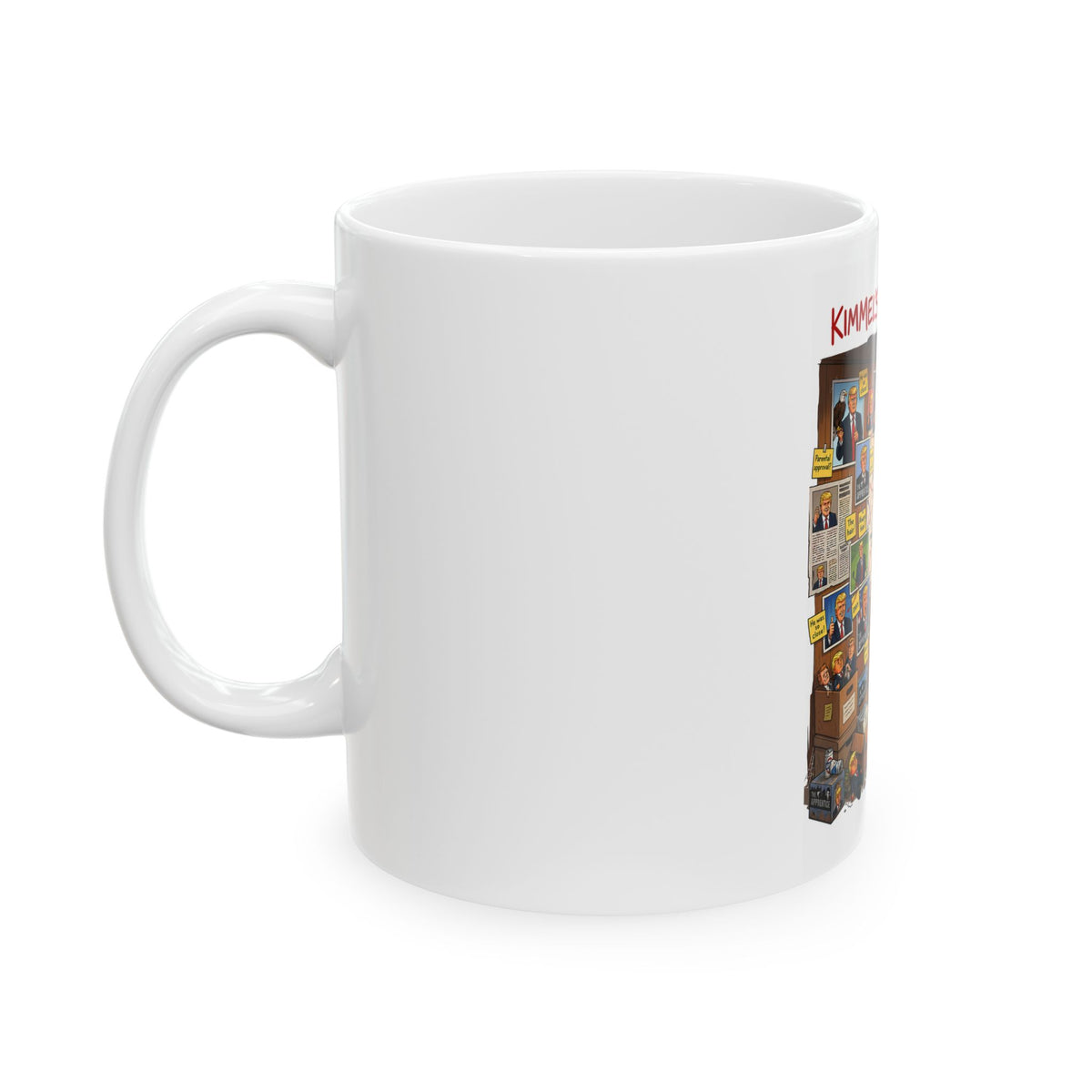 Conspiracy Board Featuring Kimmel and Trump Cartoon Mug | 11oz 15oz Ceramic