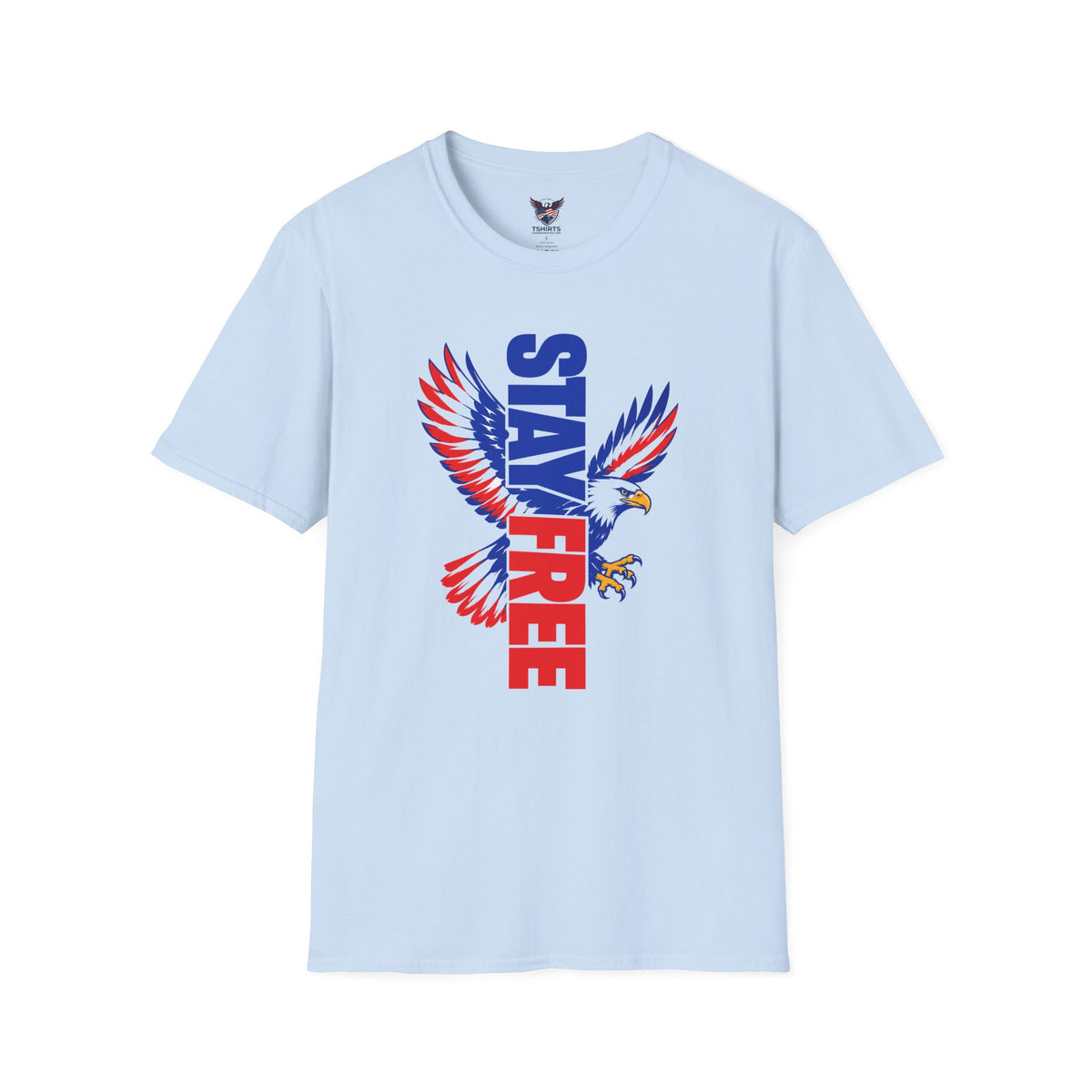 Stay Free Eagle Patriot T-Shirt — Patriotic Red, White & Blue Graphic Tee