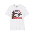 Trump Colbert  See Ya Cartoon Political Figure T-Shirt | Satirical Illustration