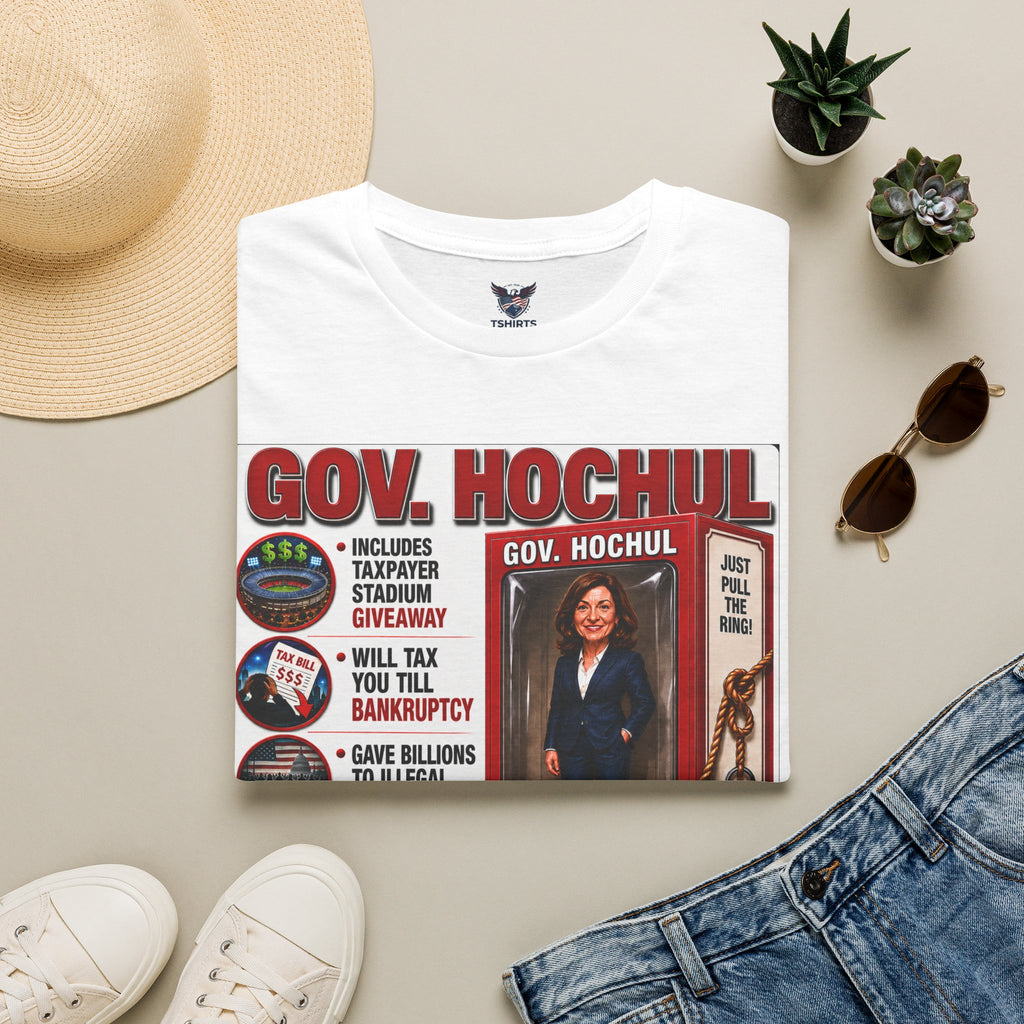 "Trump Patriot Shirt | America First T-Shirt | Conservative Republican Apparel | God Family Country Tee" | anti-woke tshirt | Gov. Hochul Action Figure Toy Box T-Shirt | Political Commentary Tee