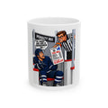 Hockey Player Gets Crosschecked By NY Taxes Mug – Funny "My Taxes Are Like a Crosscheck" Tax Bill Design (11oz/15oz)