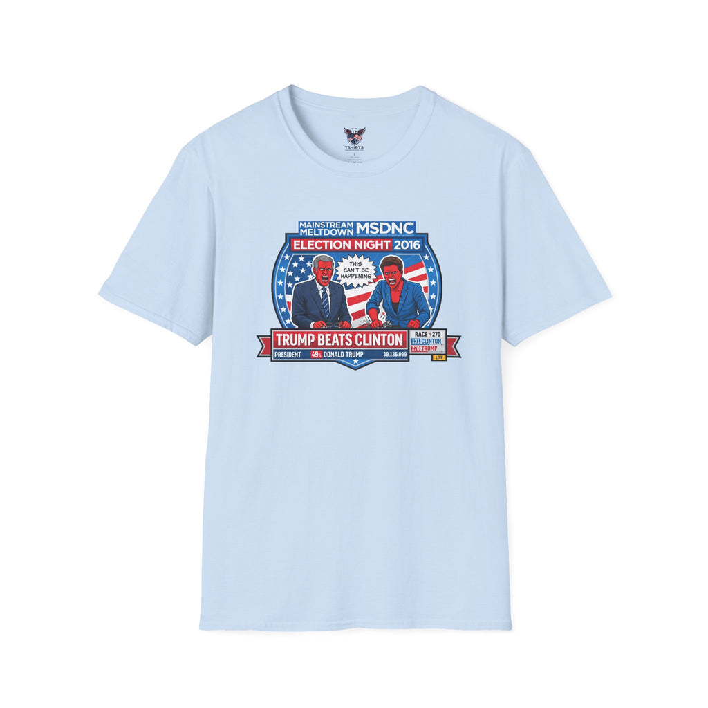 Light Blue Trump Beats Clinton Election Night 2016 T-Shirt | Political News Graphic