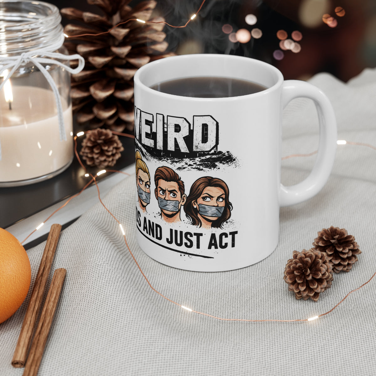 HOLLYWEIRD Funny 'Shut Up Weirdos' 11oz Coffee Mug – Hollywood Cartoon Face Mask Design