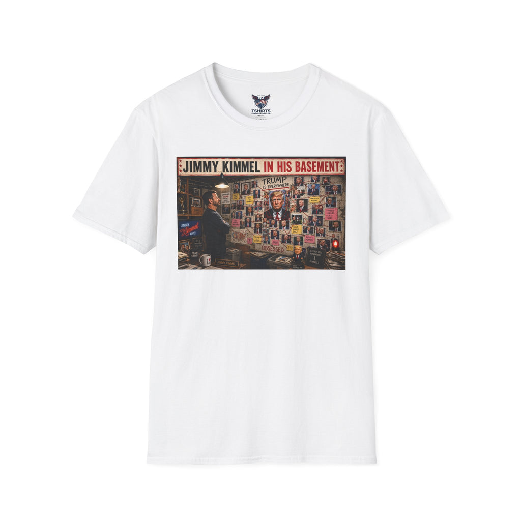 T-Shirt — "Jimmy Kimmel Obsessing Over Trump In His Basement" Political Satire Tee