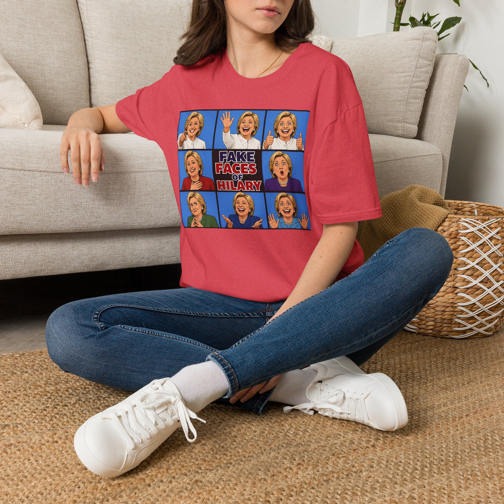 Political Parody T-Shirt — "Fake Faces of Hilary" Graphic Tee