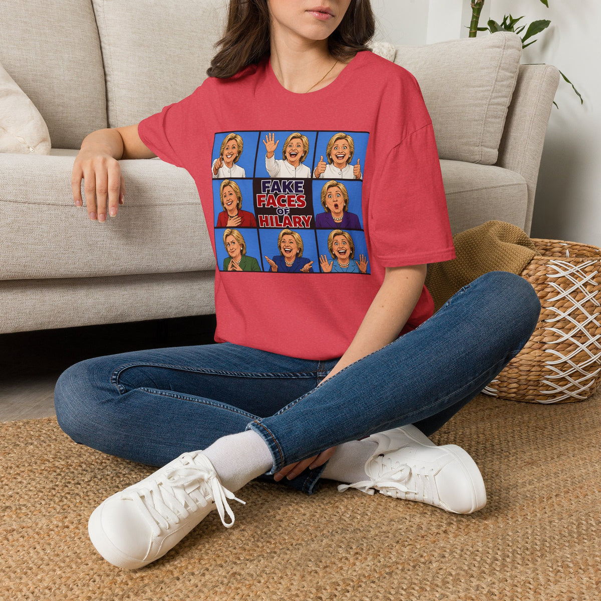 Political Parody T-Shirt — "Fake Faces of Hilary" Graphic Tee