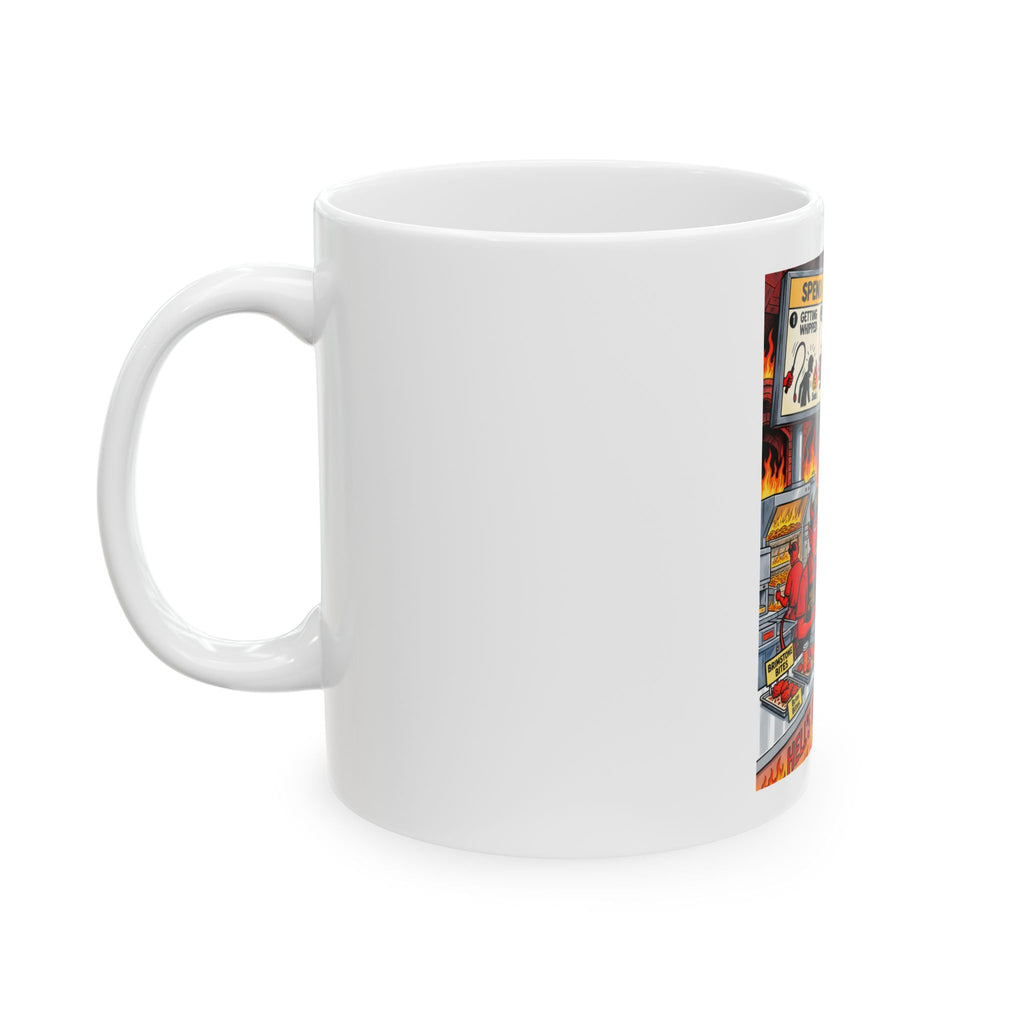 Ceramic Mug — Funny 'Spend Eternity Options' Hell's Kitchen Cartoon Coffee Cup