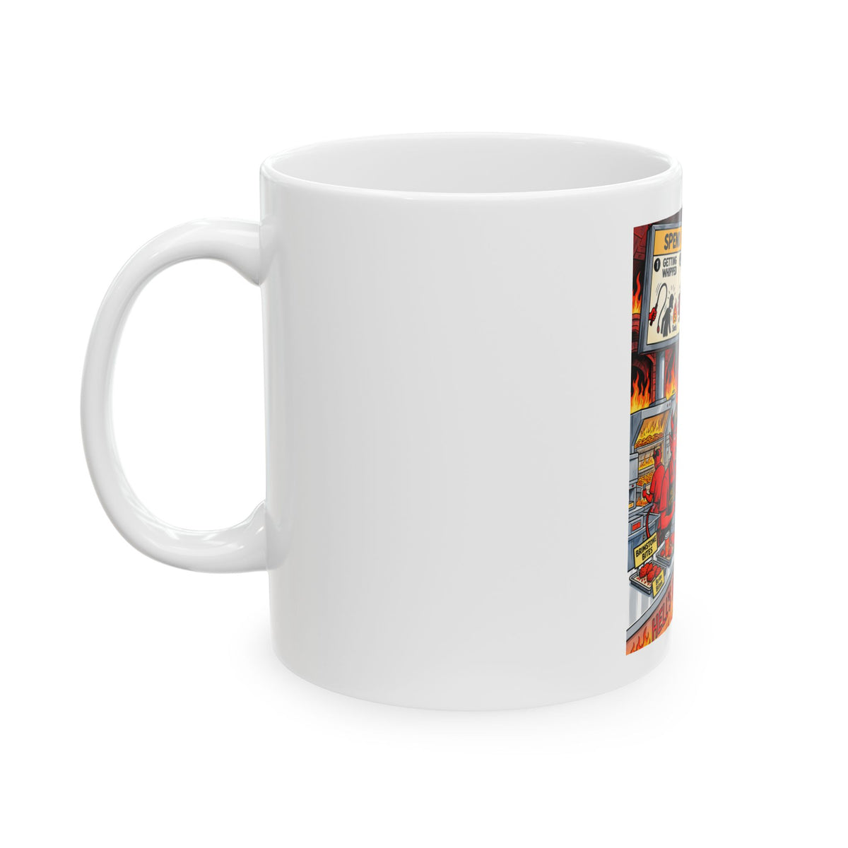 Ceramic Mug — Funny 'Spend Eternity Options' Hell's Kitchen Cartoon Coffee Cup
