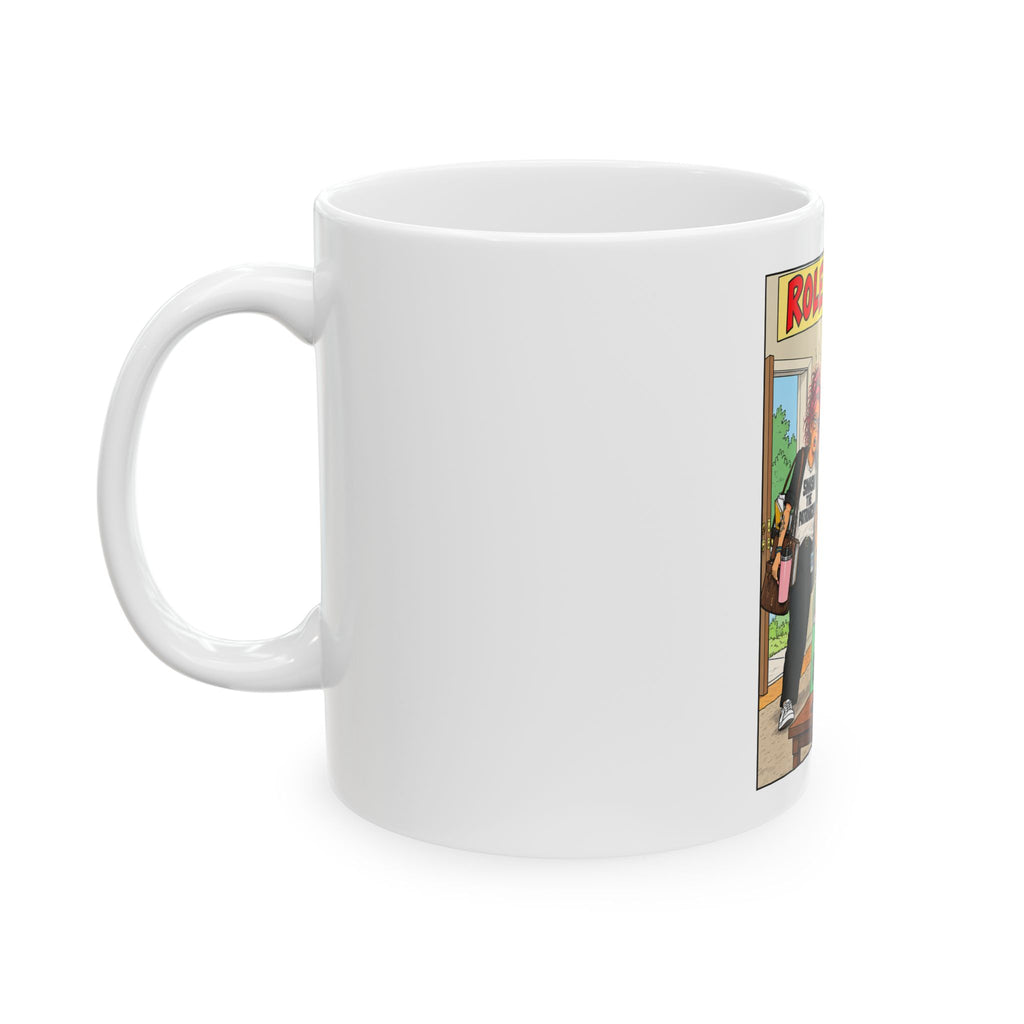Feminist Role Reversal Funny Cartoon Coffee Mug – Humorous Golf & Shopping Comic Design (11oz, 15oz)