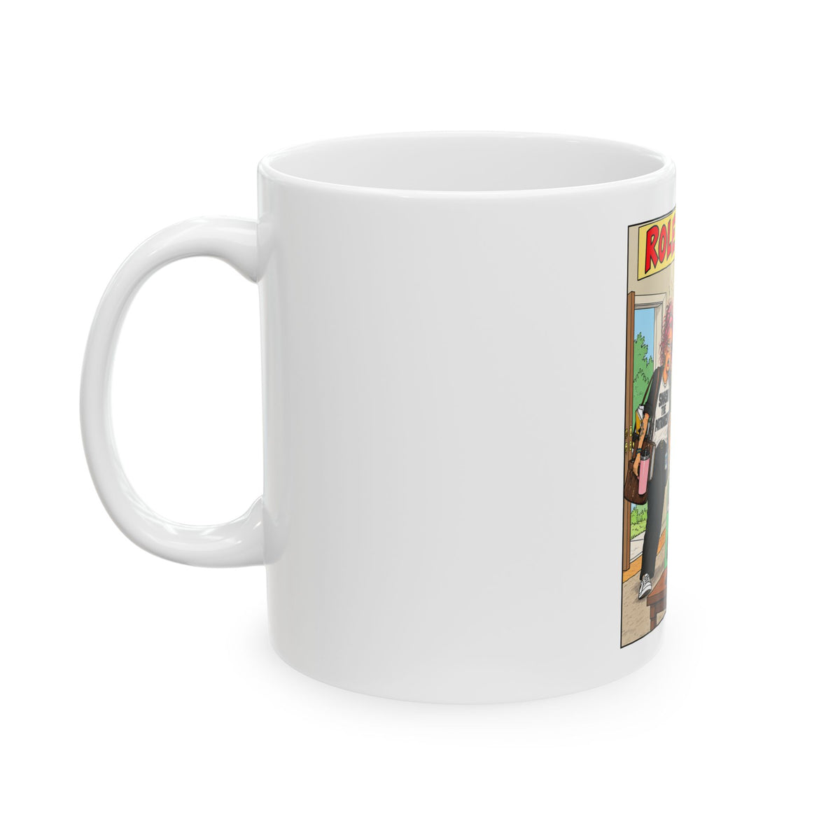 Feminist Role Reversal Funny Cartoon Coffee Mug – Humorous Golf & Shopping Comic Design (11oz, 15oz)