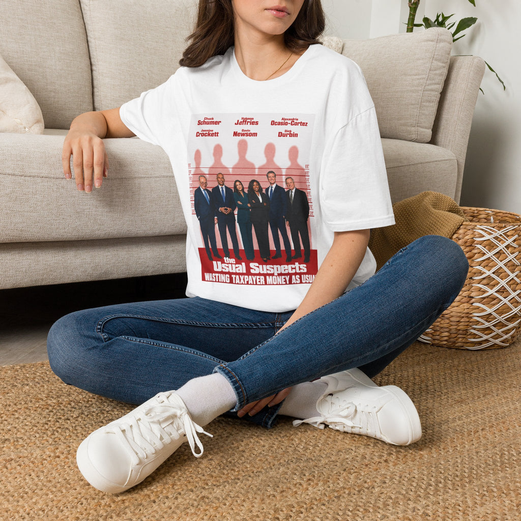 Political 'Usual Suspects' T-Shirt — Satirical Protest Tee Featuring Schumer, Ocasio-Cortez, Newsom