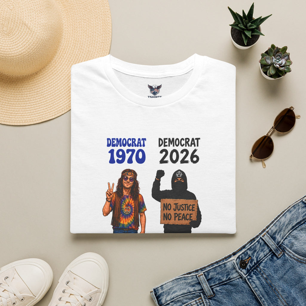 "Trump Patriot Shirt | America First T-Shirt | Conservative Republican Apparel | God Family Country Tee" | anti-woke tshirt | Democrat 1970 vs 2026 T-Shirt | Political Comparison Tee