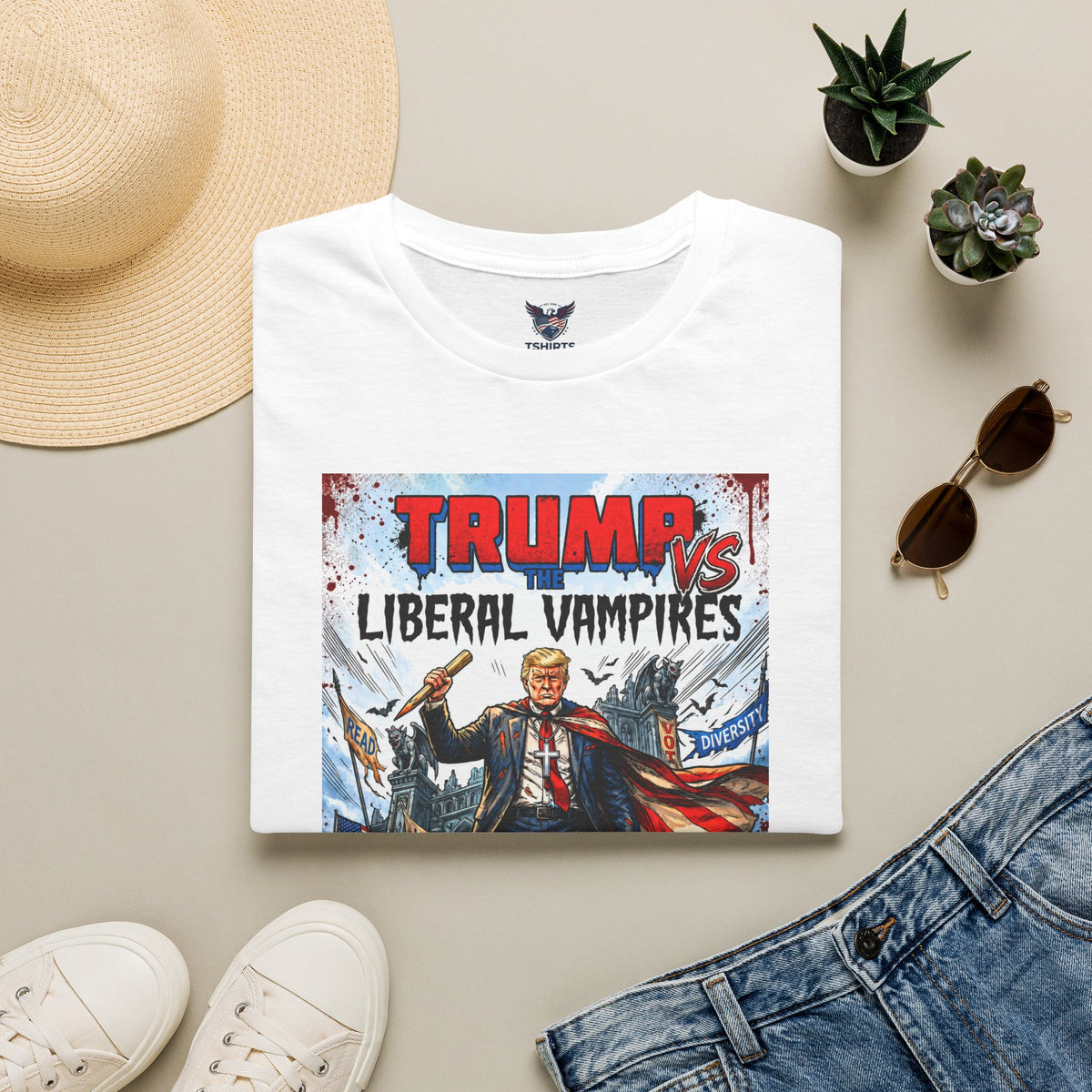 T-Shirt — "Trump vs Liberal Vampires" Political Graphic Tee