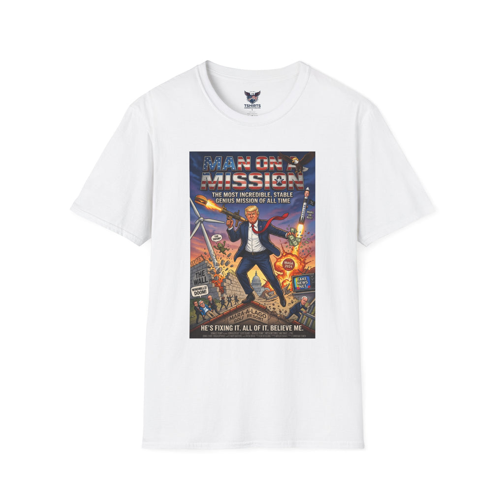 Mission Poster Graphic T-Shirt — "Man On A Mission" Vintage Rocket Art