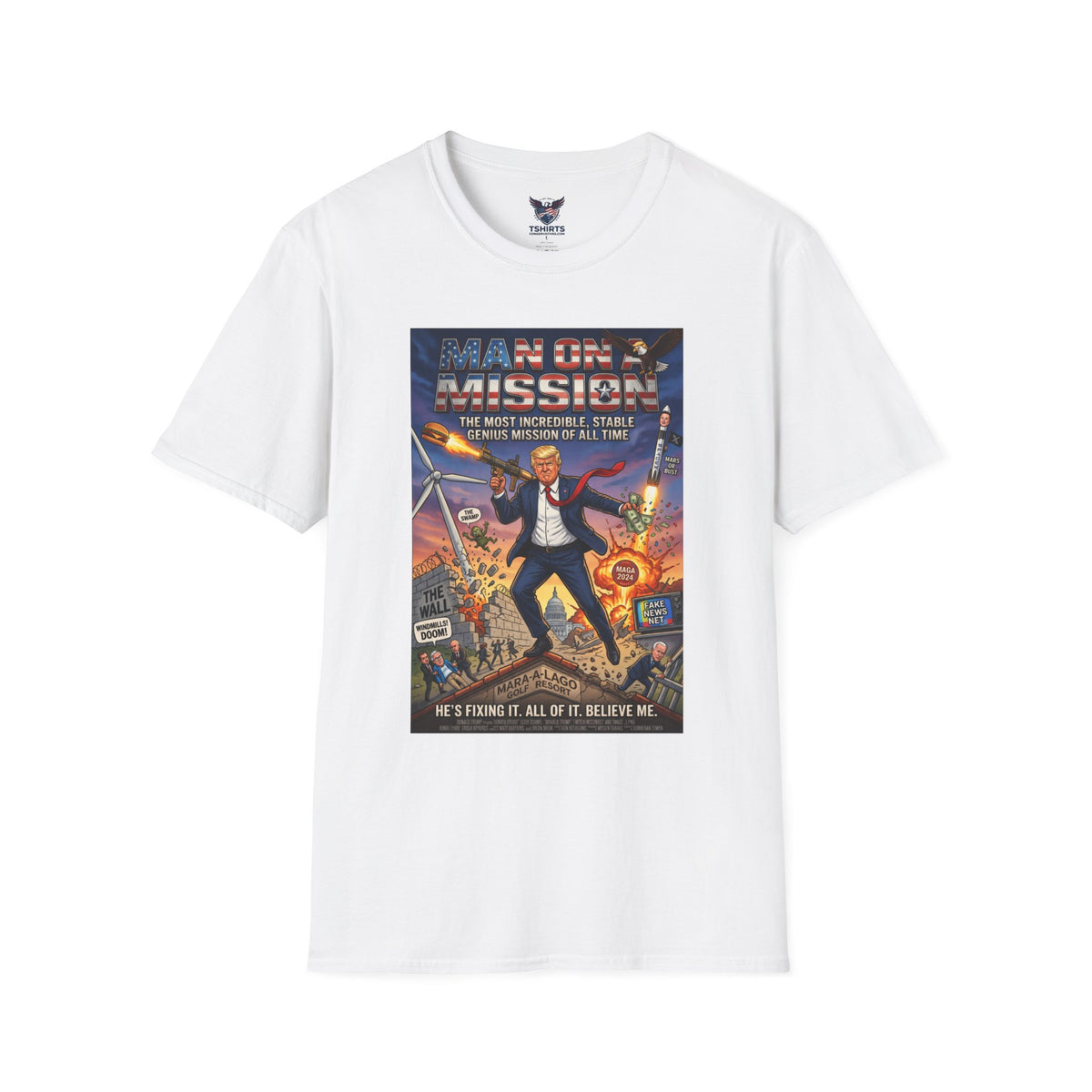 Mission Poster Graphic T-Shirt — "Man On A Mission" Vintage Rocket Art