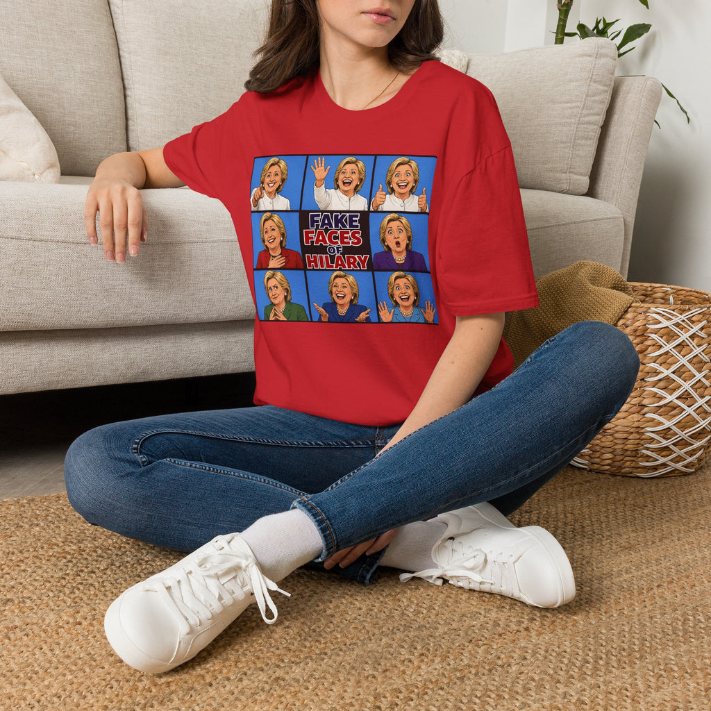 Political Parody T-Shirt — "Fake Faces of Hilary" Graphic Tee
