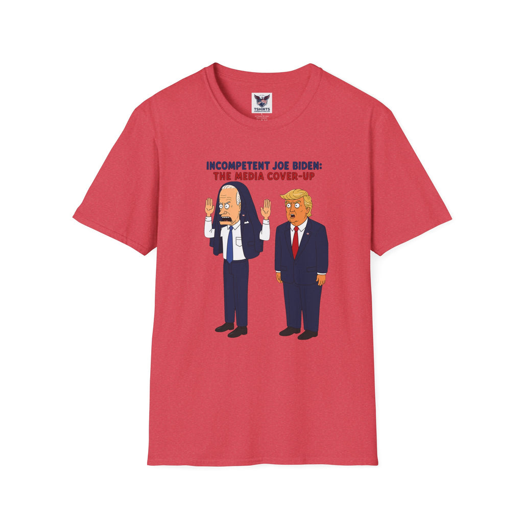 Political Cartoon T-Shirt — "Incompetent Joe Biden? The Media Cover-Up" Graphic Tee