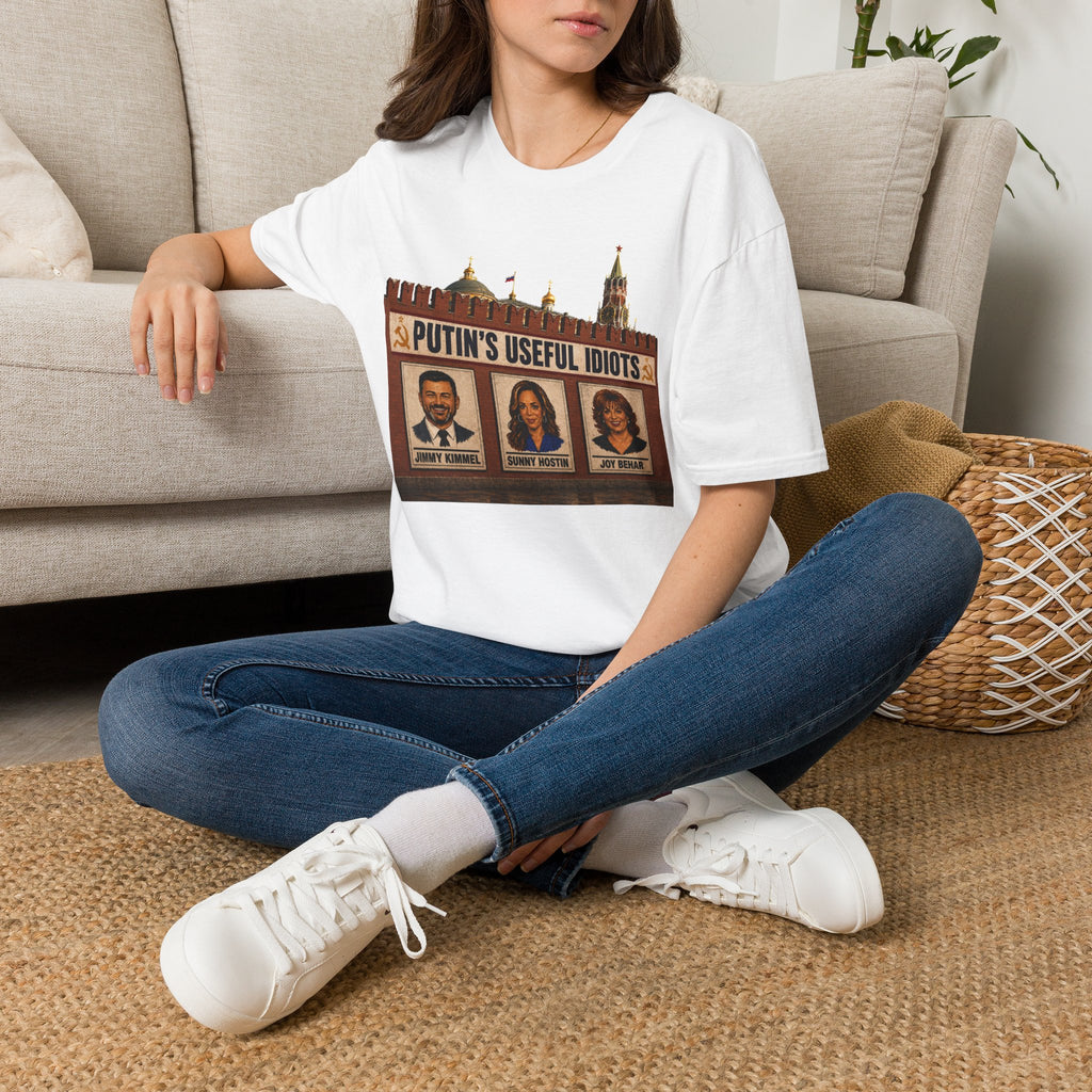 "Trump Patriot Shirt | America First T-Shirt | Conservative Republican Apparel | God Family Country Tee" | anti-woke tshirt | Putin's Useful Idiots T-Shirt | Political Satire Kremlin Billboard Design