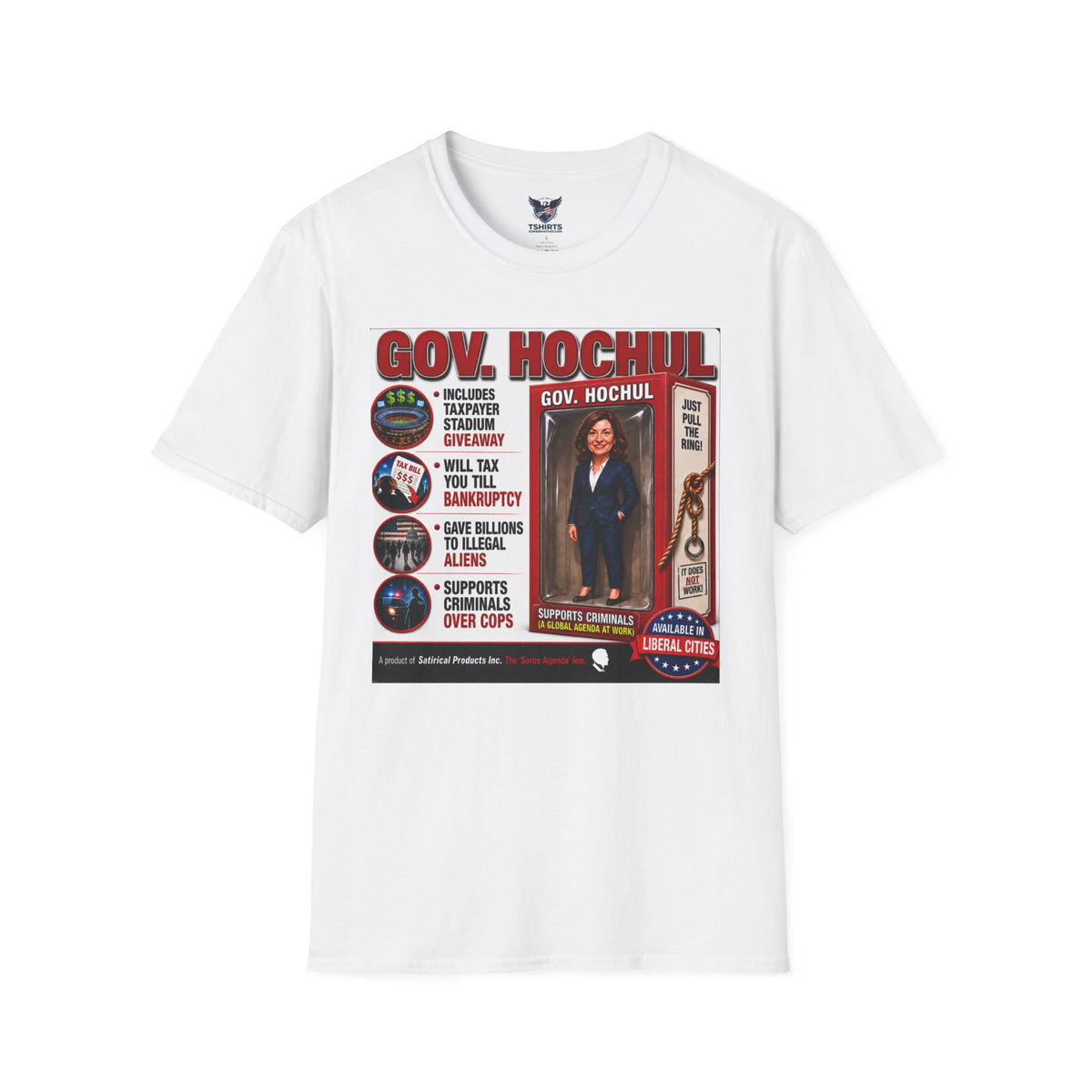TRUMP CONSERVATIVE MAGA REPUBLICAN Gov. Hochul Action Figure Toy Box T-Shirt | Political Commentary Tee
