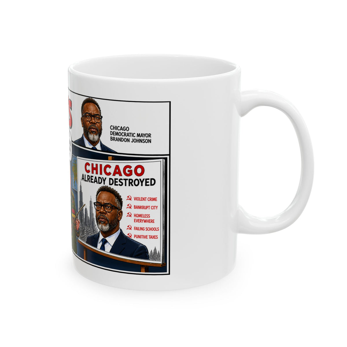 Chicago Mayor Political Cartoon Mug | Satirical Chicago Corruption Comic Strip Ceramic Mug