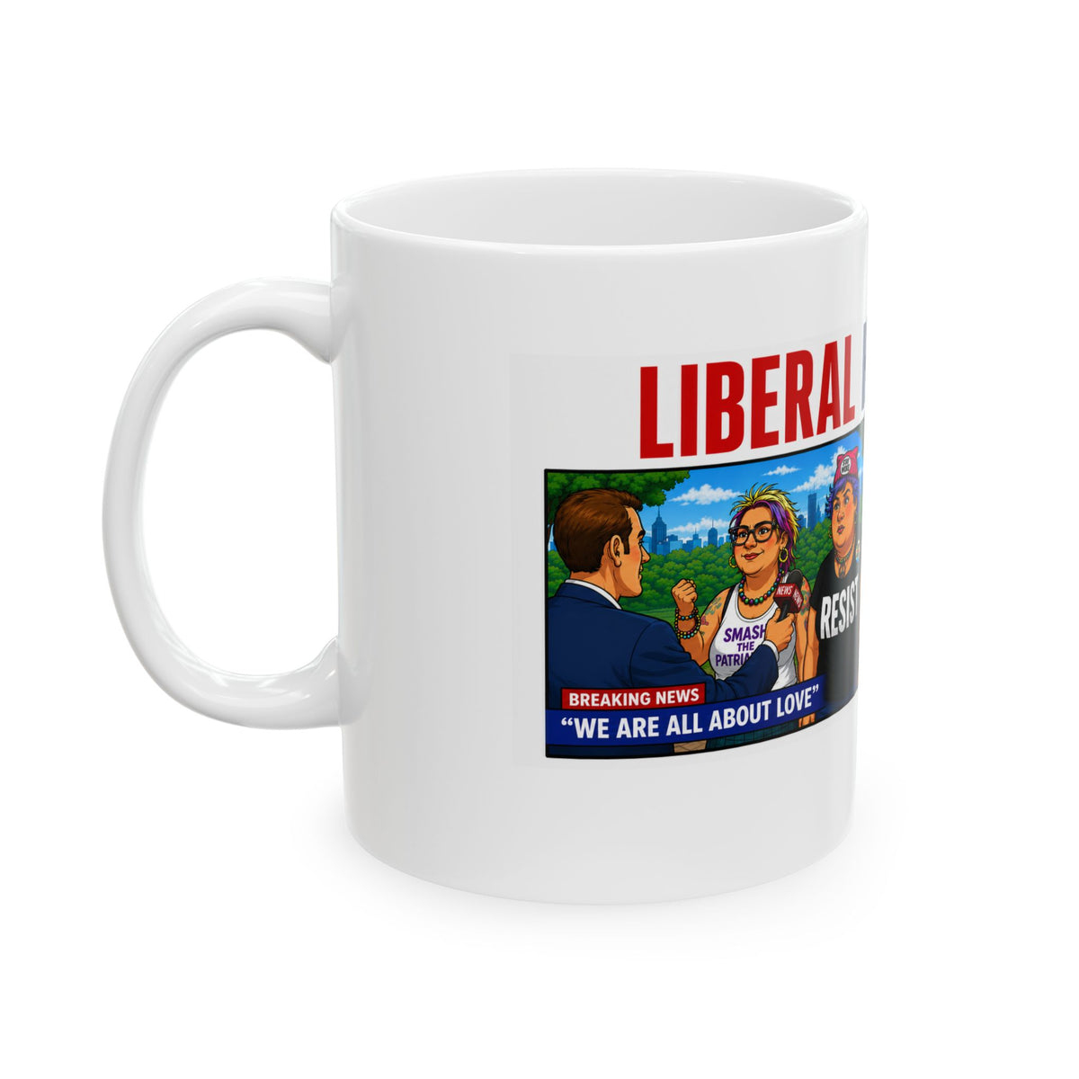 Liberal Hypocrite Political Cartoon Mug | Funny Satire Coffee Cup