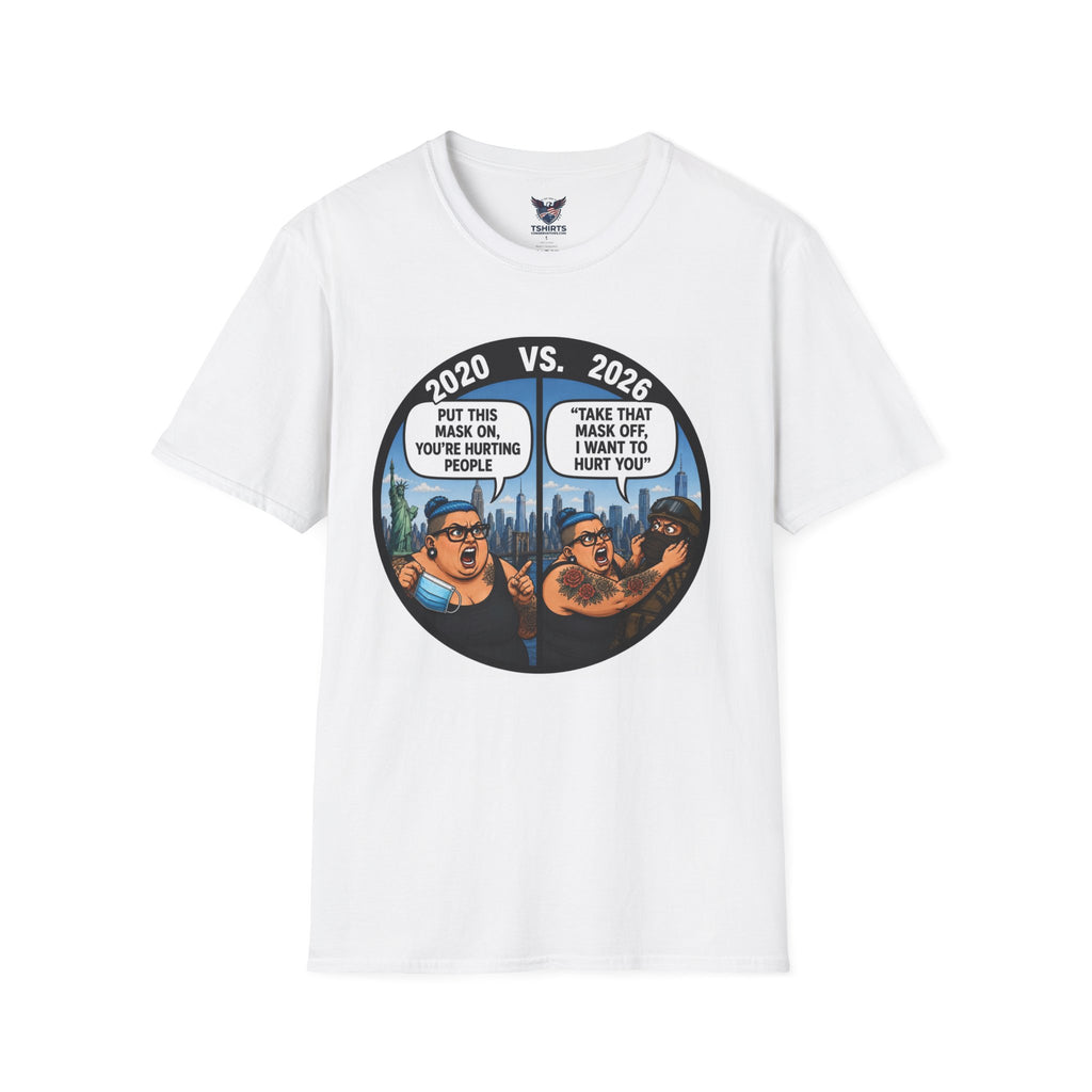 "Trump Patriot Shirt | America First T-Shirt | Conservative Republican Apparel | God Family Country Tee" | anti-woke tshirt | 2020 vs 2026 Mask Debate T-Shirt | Political Cartoon Tee