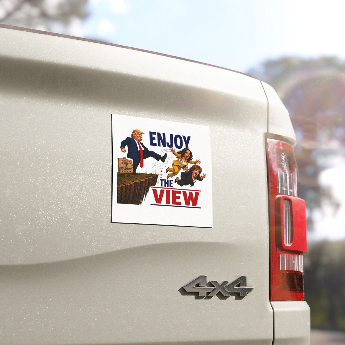 Trump Kicking "The View" car magnet | political satire bumper magnet