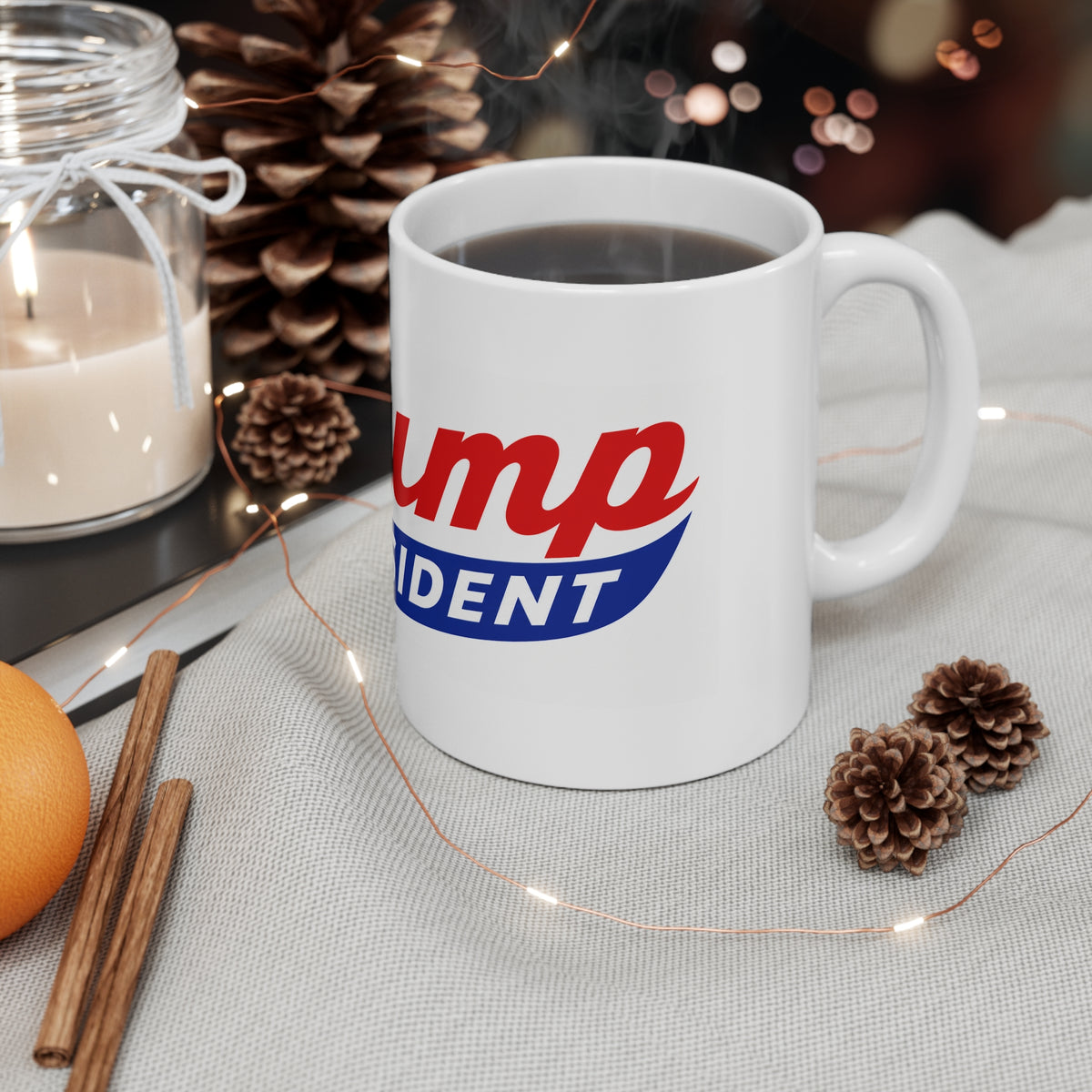 PRESIDENT TRUMP 11oz Political Campaign Mug - "President" Retro Script Design