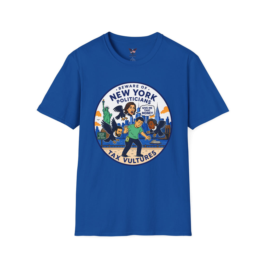 Beware of New York Tax Vulture Politicians T-Shirt Royal Blue | Tax Vultures Graphic Tee