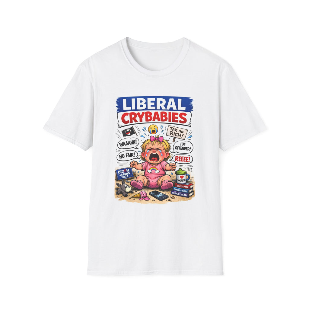 "Trump Patriot Shirt | America First T-Shirt | Conservative Republican Apparel | God Family Country Tee" | anti-woke tshirt | Liberal Crybabies cartoon baby, T-Shirt | Political satire tee