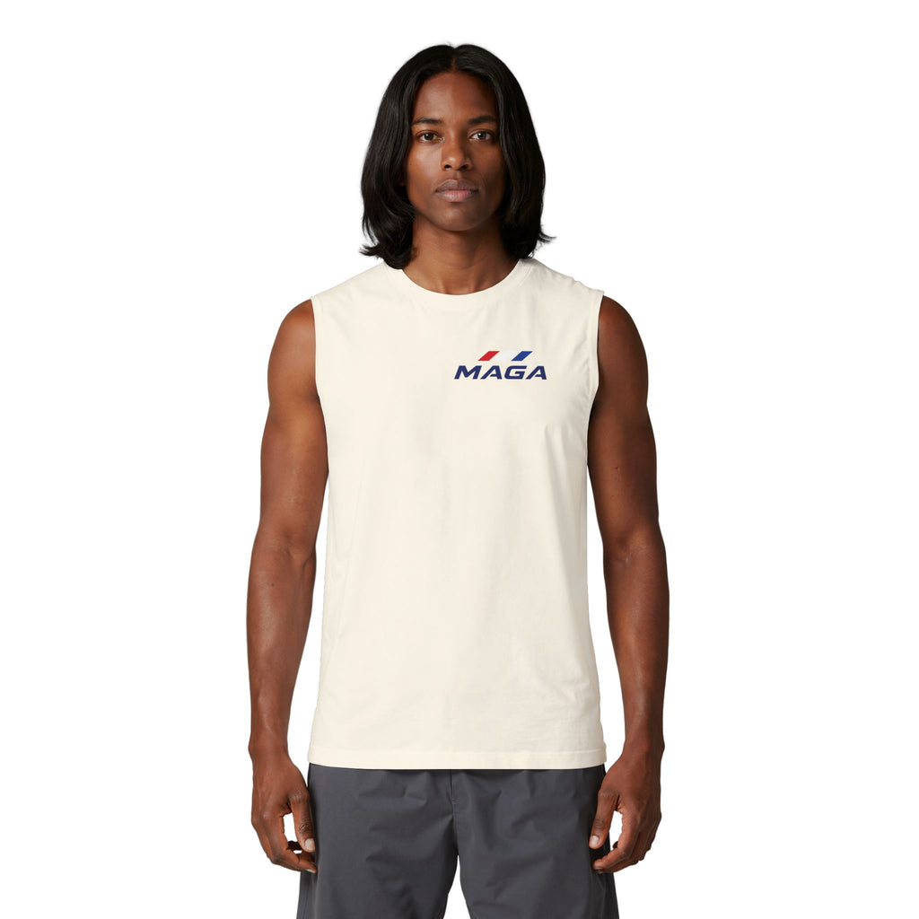 MAGA Muscle Tank Top — Minimal Patriotic Logo Sleeveless Tee - The Conservative Brand