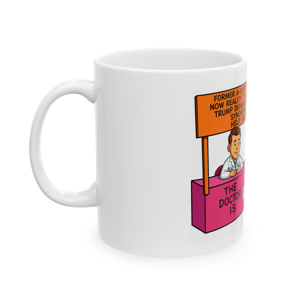 Reality TV Actor and Fake Spanish Accent Wife Political Cartoon Mug | Therapist Booth Comic Design