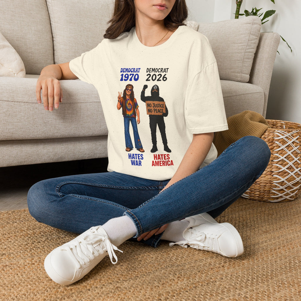 Democrat 1970 vs 2026 Political Comparison T-Shirt — "No Justice No Peace" Design