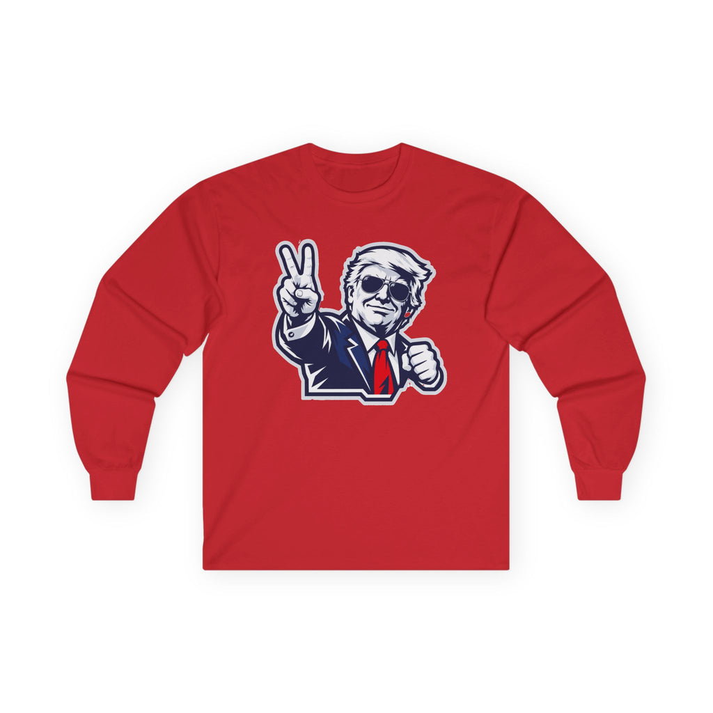 Peace Sign Cartoon President Trump Long Sleeve Tee